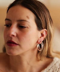 Cay Hoops — Silver hoops on model, detail — MYFASHIONFRUIT