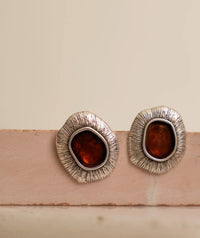 Zanyah Earrings — Silver earrings with amber stone, detail — MYFASHIONFRUIT