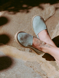 Old Merle Espadrilles — light blue suede on model detail — MYFASHIONFRUIT