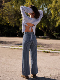 Roxy Jeans — Blue & white striped on model — MYFASHIONFRUIT