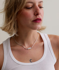 Eurydice Necklace — Silver chain necklace on model — MYFASHIONFRUIT