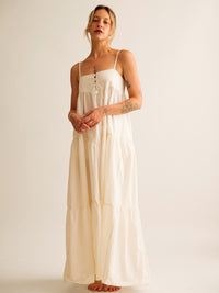Mallorca Dress — Cream maxi dress on model — MYFASHIONFRUIT