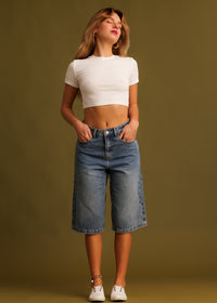 Ricki Bermuda — blue denim culottes on model — MYFASHIONFRUIT