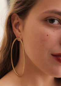 Ivee Earrings — Gold oval hoops on model, detail — MYFASHIONFRUIT