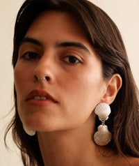 Amphitrite Earrings — Silver shell earrings on model — MYFASHIONFRUIT
