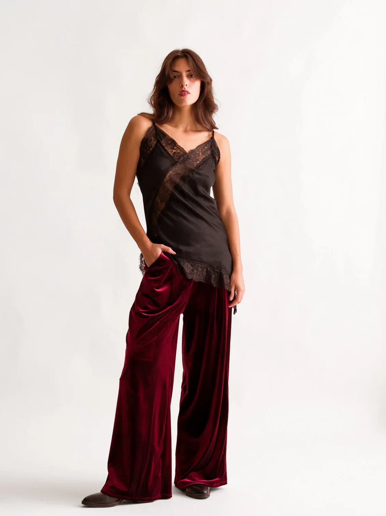 Morena Pants — on model, wide leg velvet pants — MYFASHIONFRUIT