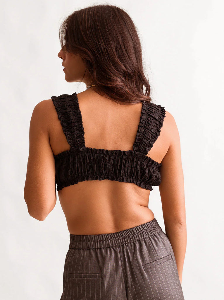 Cielo Top — Black crinkle on model, back view — MYFASHIONFRUIT