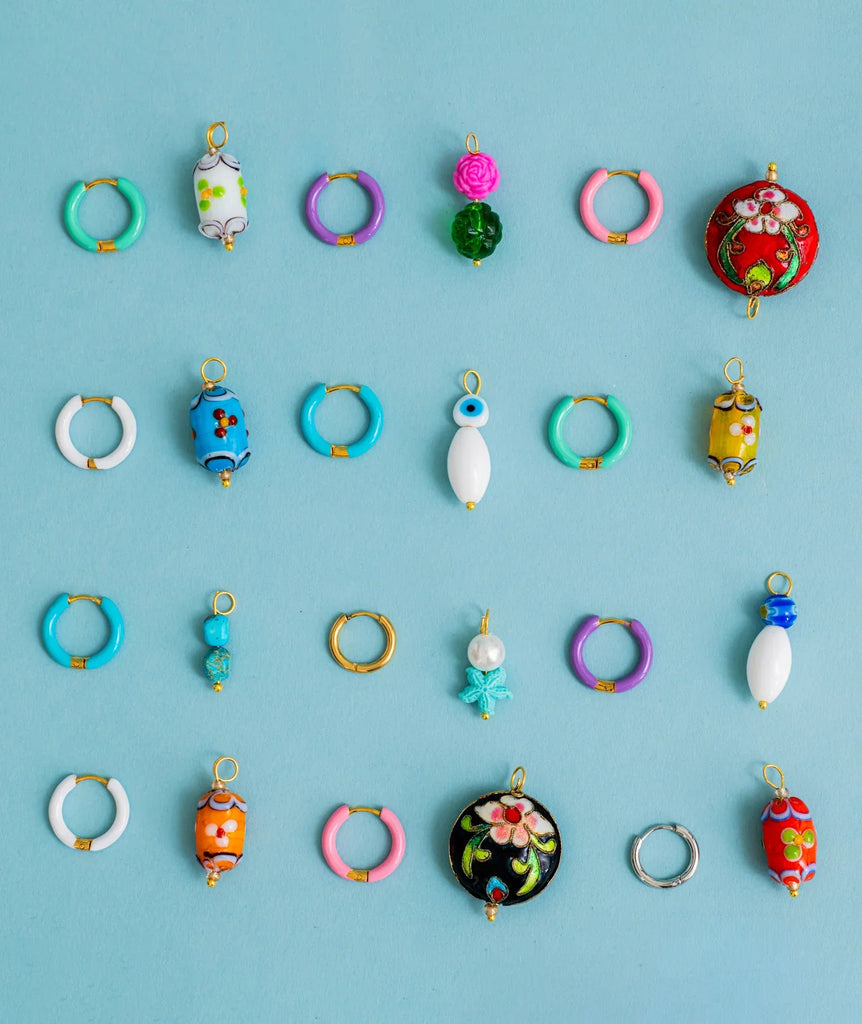 Set of Mood Charms — Colorful earrings and charms on blue — MYFASHIONFRUIT