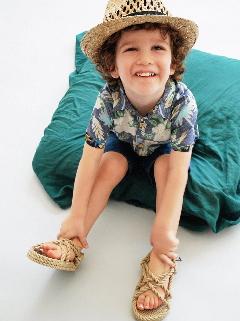 JC Kids Camel Sandals — Rope sandals on model — MYFASHIONFRUIT