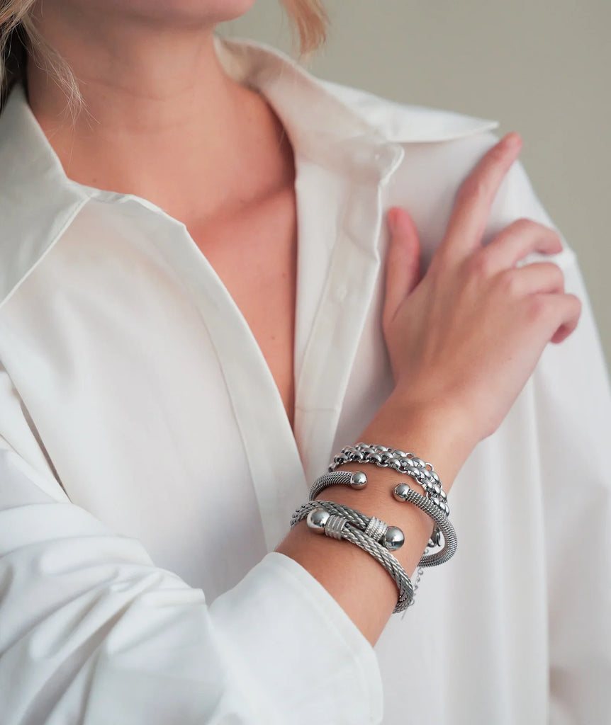 Bethany Bracelet — Silver bracelets on model — MYFASHIONFRUIT