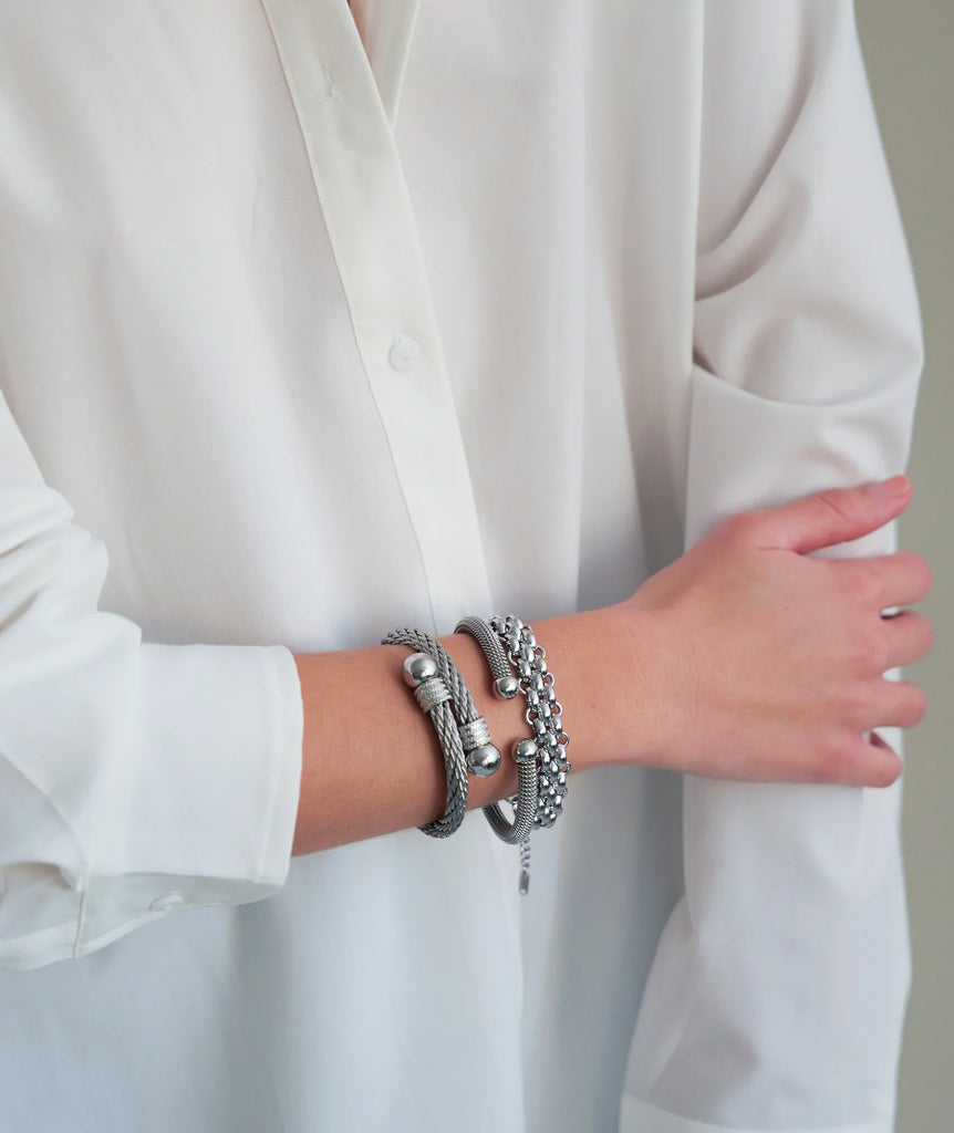 Bethany Bracelet — Silver bracelets on model — MYFASHIONFRUIT
