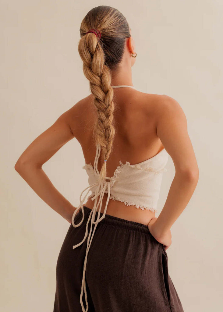 Amaya Top — White halter top on model — MYFASHIONFRUIT