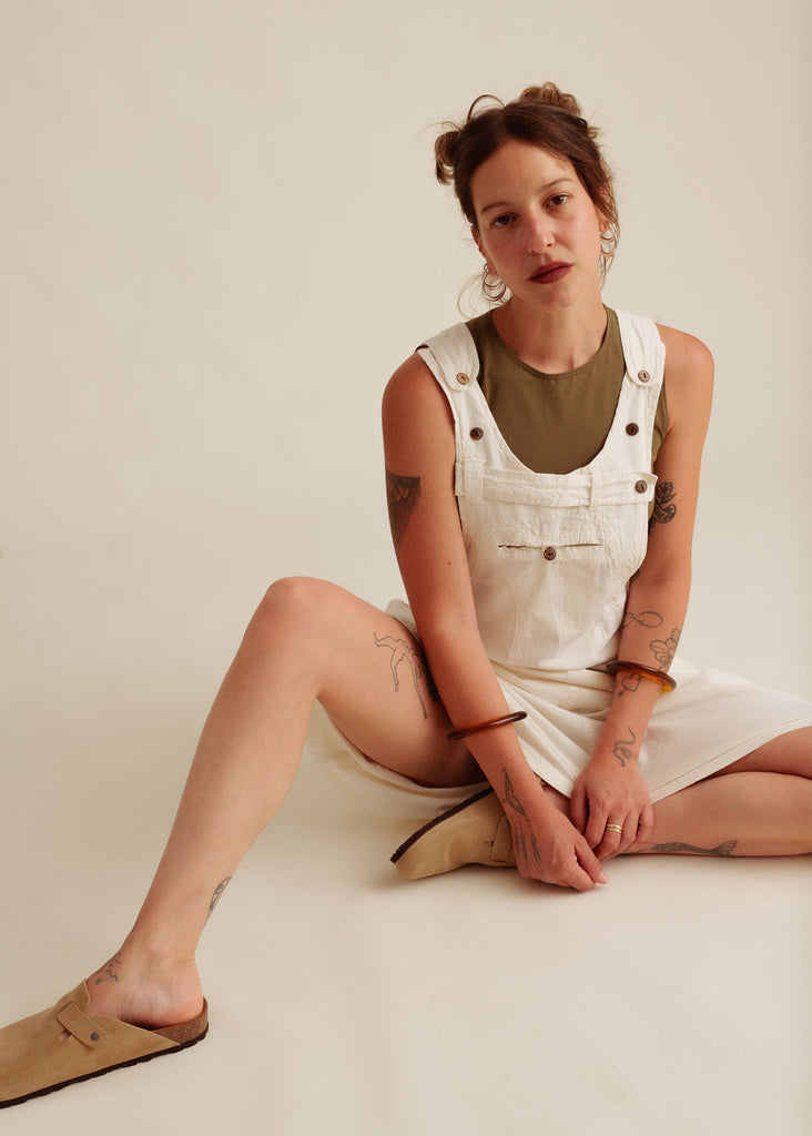 cream dungaree dress Cream/floral 2-Piece Dress and Bodysuit Set for kids