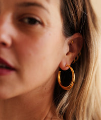 Cay Hoops — Gold hoops on model, detail — MYFASHIONFRUIT