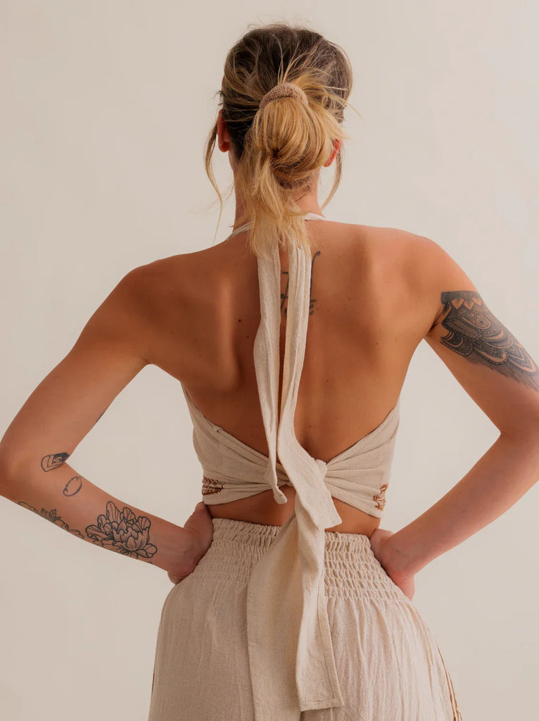 Emma Top — Back view of beige halter top — MYFASHIONFRUIT