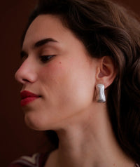 Minerva Earrings — Silver earrings on model — MYFASHIONFRUIT