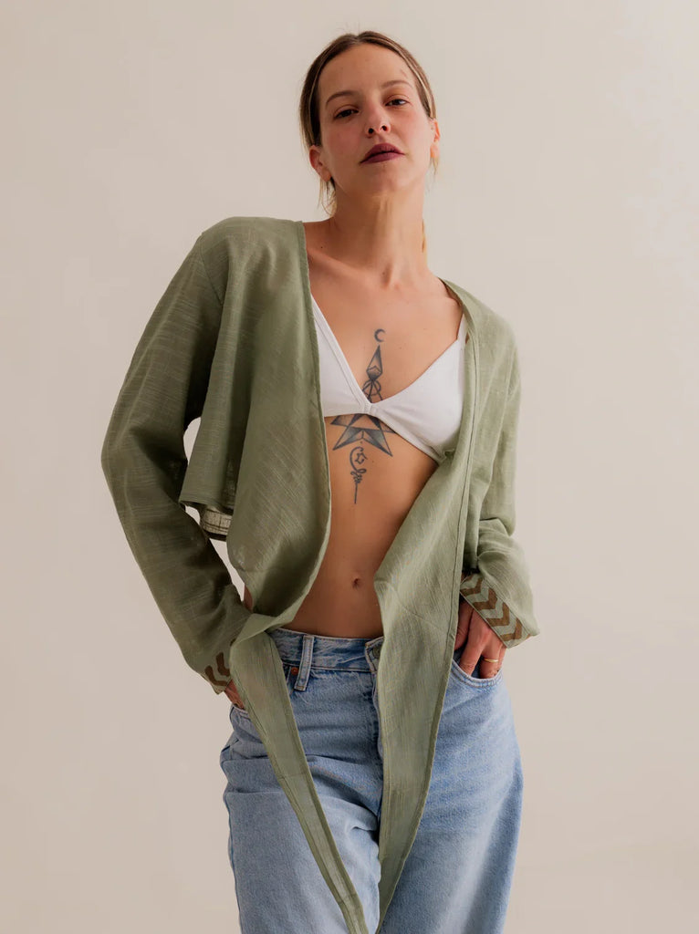 Zoe Wrap Top — Olive green wrap top on model — MYFASHIONFRUIT