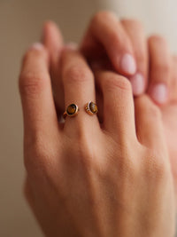 Canis Minor Ring — Gold with tiger's eye stones on model — MYFASHIONFRUIT