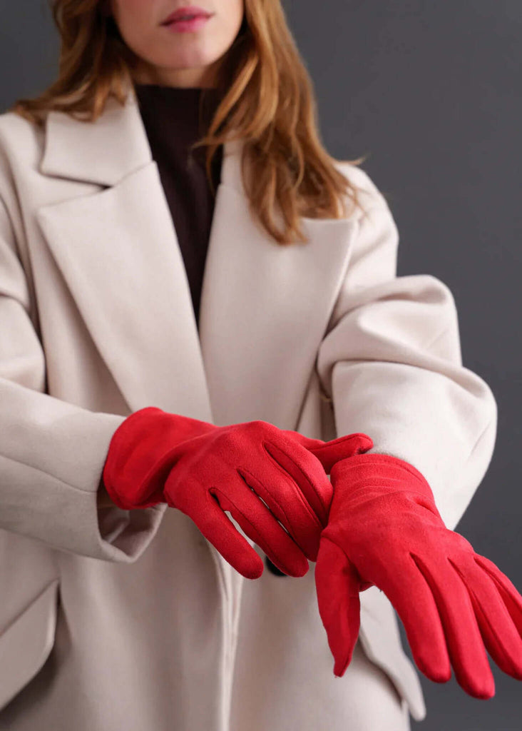 Marzanna Gloves — red velvet gloves on model — MYFASHIONFRUIT