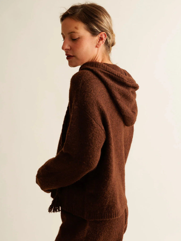 Myrtille Sweater — brown knit hoodie on model — MYFASHIONFRUIT
