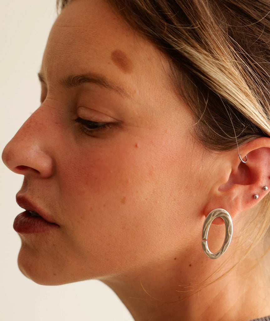 Kiah Earrings — Silver hoops on model, detail — MYFASHIONFRUIT