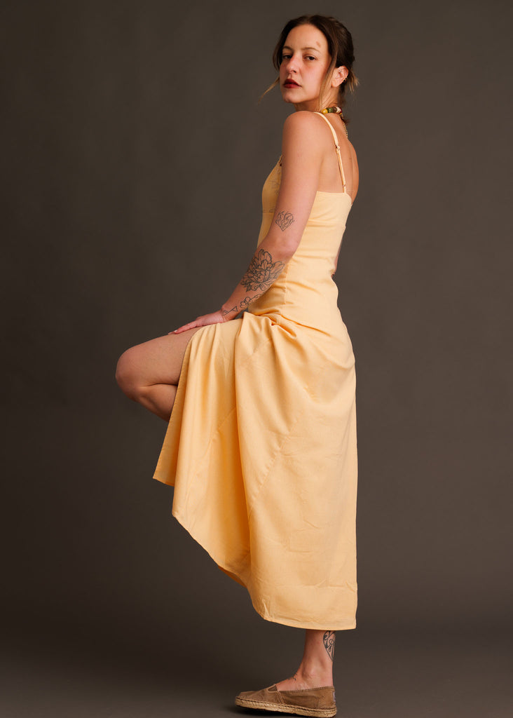 Adriana Dress — Light yellow dress on model — MYFASHIONFRUIT
