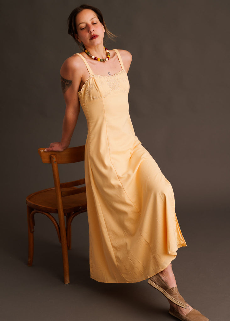 Adriana Dress — Yellow midi dress on model — MYFASHIONFRUIT