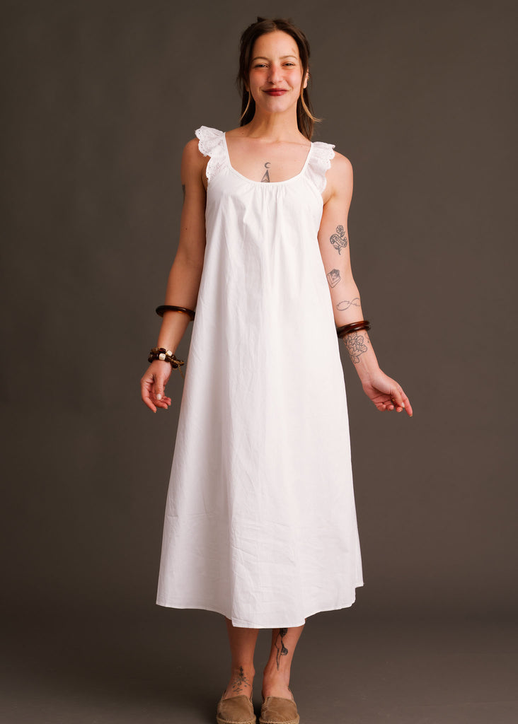 Zouzou Dress — white cotton dress on model — MYFASHIONFRUIT