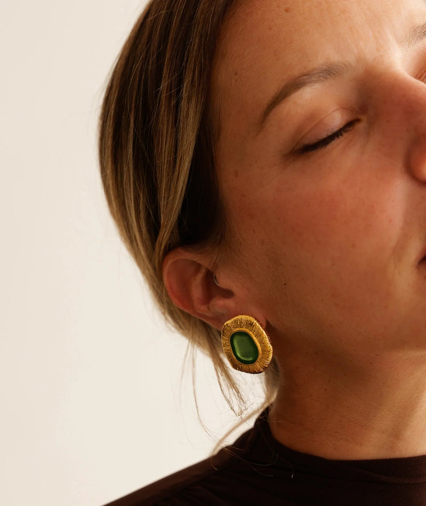 Zanyah Earrings — Gold & green on model detail — MYFASHIONFRUIT
