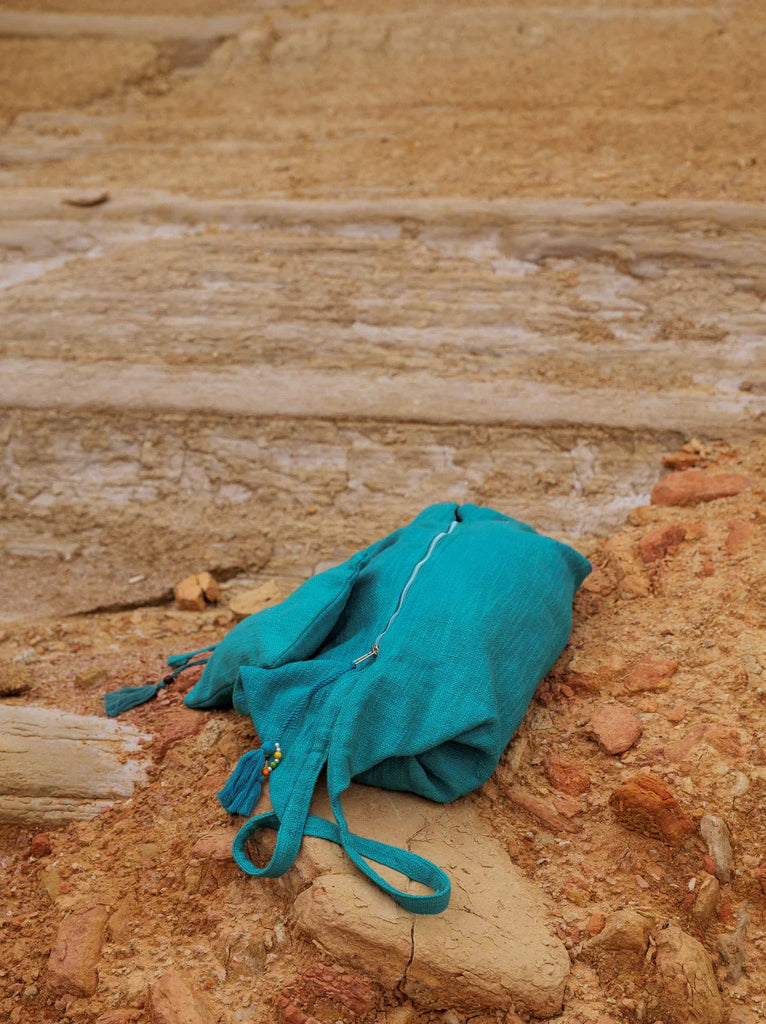 Kezia Bag — Teal cotton bag with zipper and tassels — MYFASHIONFRUIT