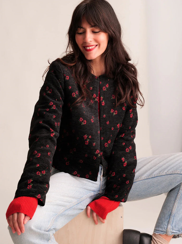 Narcissa Blazer — Black floral jacket on model — MYFASHIONFRUIT