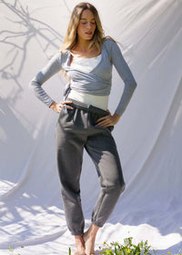 Mff Unisex Sweatpants — Grey sweatpants on model — MYFASHIONFRUIT