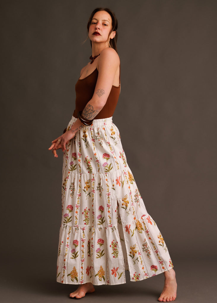 Castille Skirt — Floral tiered maxi skirt, on model — MYFASHIONFRUIT