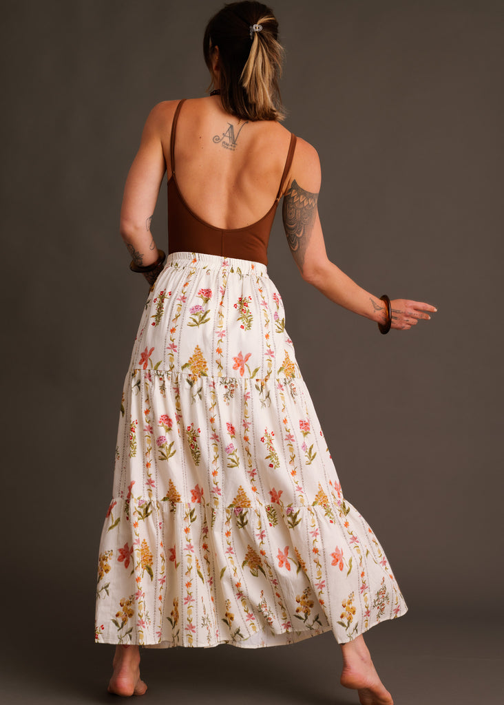 Castille Skirt — Floral tiered skirt on model — MYFASHIONFRUIT