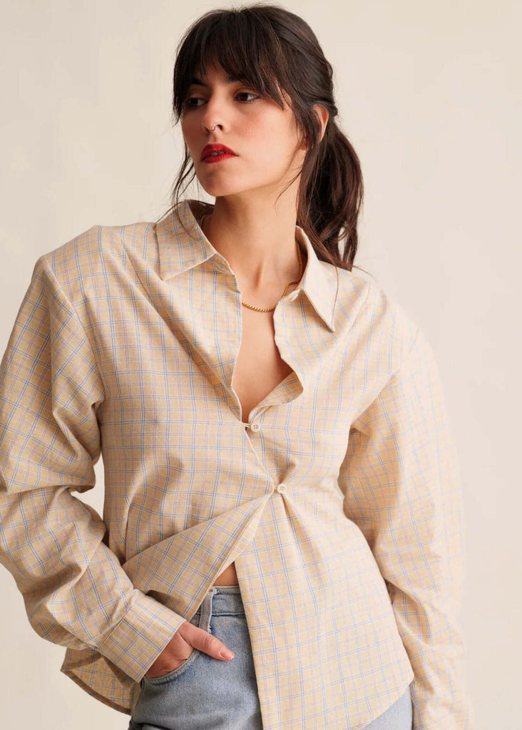 Chai Shirt — Plaid button-up shirt on model — MYFASHIONFRUIT