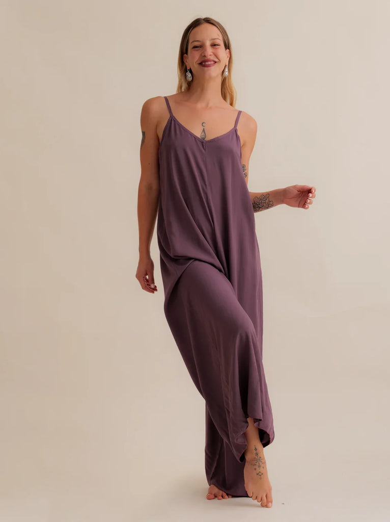 Catalina Mauve Jumpsuit — Dark mauve jumpsuit on model — MYFASHIONFRUIT