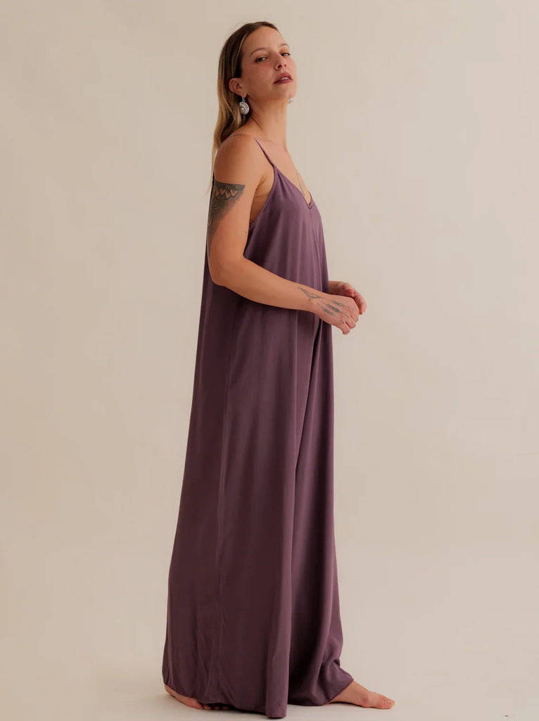Catalina Mauve Jumpsuit — Dark mauve jumpsuit on model — MYFASHIONFRUIT