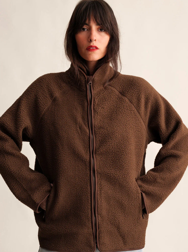 Sugar Pie Fleece — Brown fleece jacket on model — MYFASHIONFRUIT