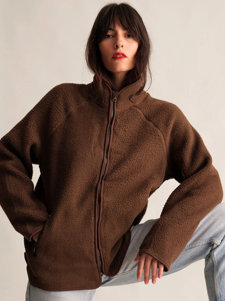 Sugar Pie Fleece — Brown fleece jacket on model — MYFASHIONFRUIT