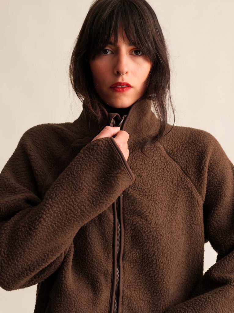Sugar Pie Fleece — Brown fleece jacket on model — MYFASHIONFRUIT