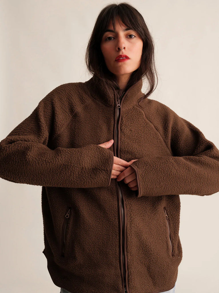 Sugar Pie Fleece — Brown fleece jacket on model — MYFASHIONFRUIT