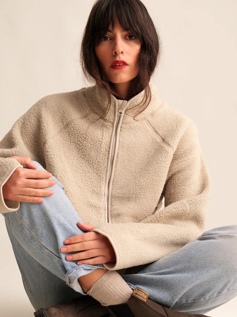 Sugar Pie Fleece — Cream fleece jacket on model — MYFASHIONFRUIT