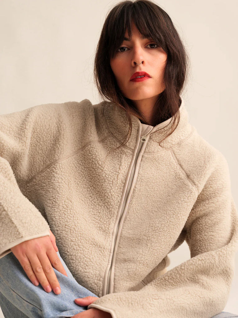 Sugar Pie Fleece — Beige fleece jacket on model — MYFASHIONFRUIT