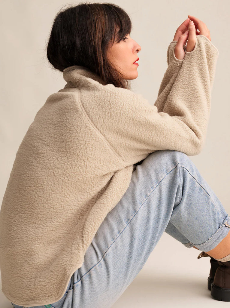 Sugar Pie Fleece — Beige fleece with thumb holes on model — MYFASHIONFRUIT