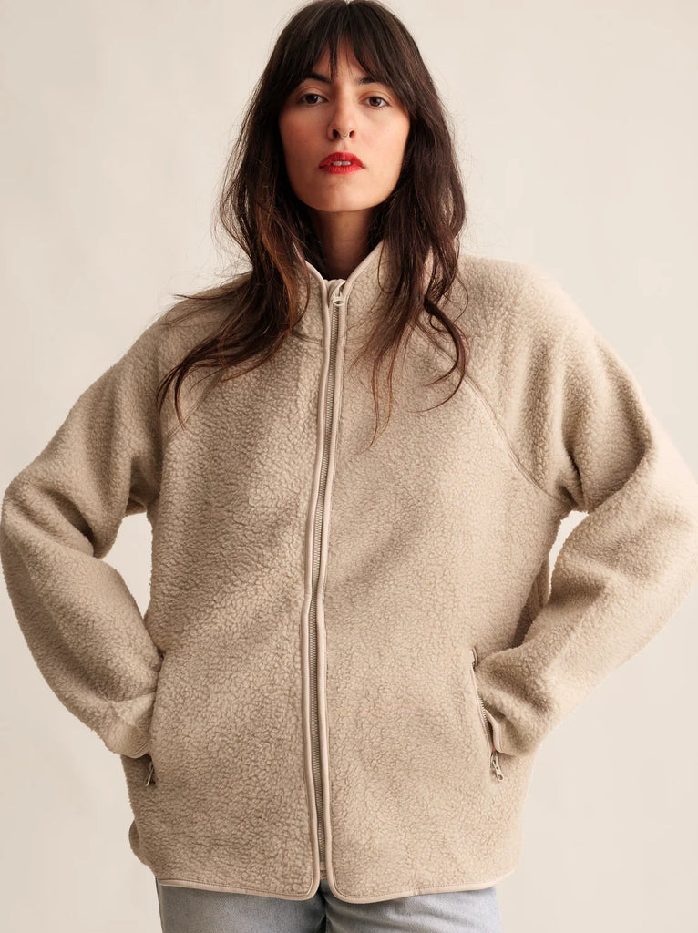 Sugar Pie Fleece — Beige fleece jacket on model — MYFASHIONFRUIT
