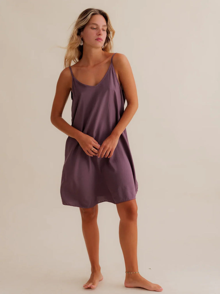 Coladas Dress — Purple mini slip dress on model — MYFASHIONFRUIT