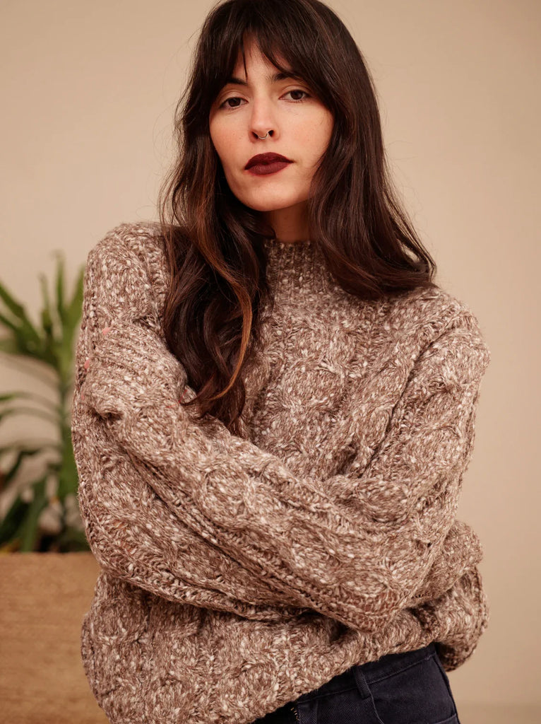 Taffy Sweater — Brown knit on model — MYFASHIONFRUIT
