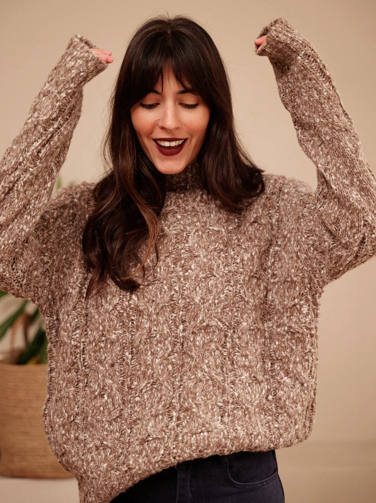 Taffy Sweater — Brown knit on model — MYFASHIONFRUIT