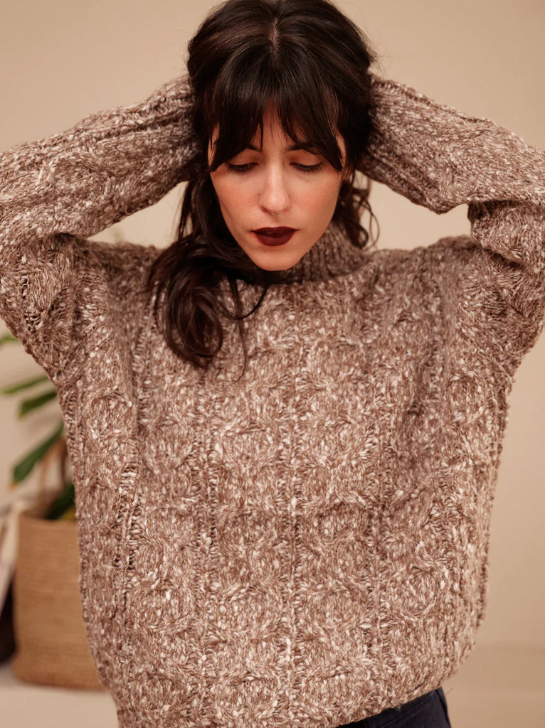 Taffy Sweater — Brown knit on model — MYFASHIONFRUIT