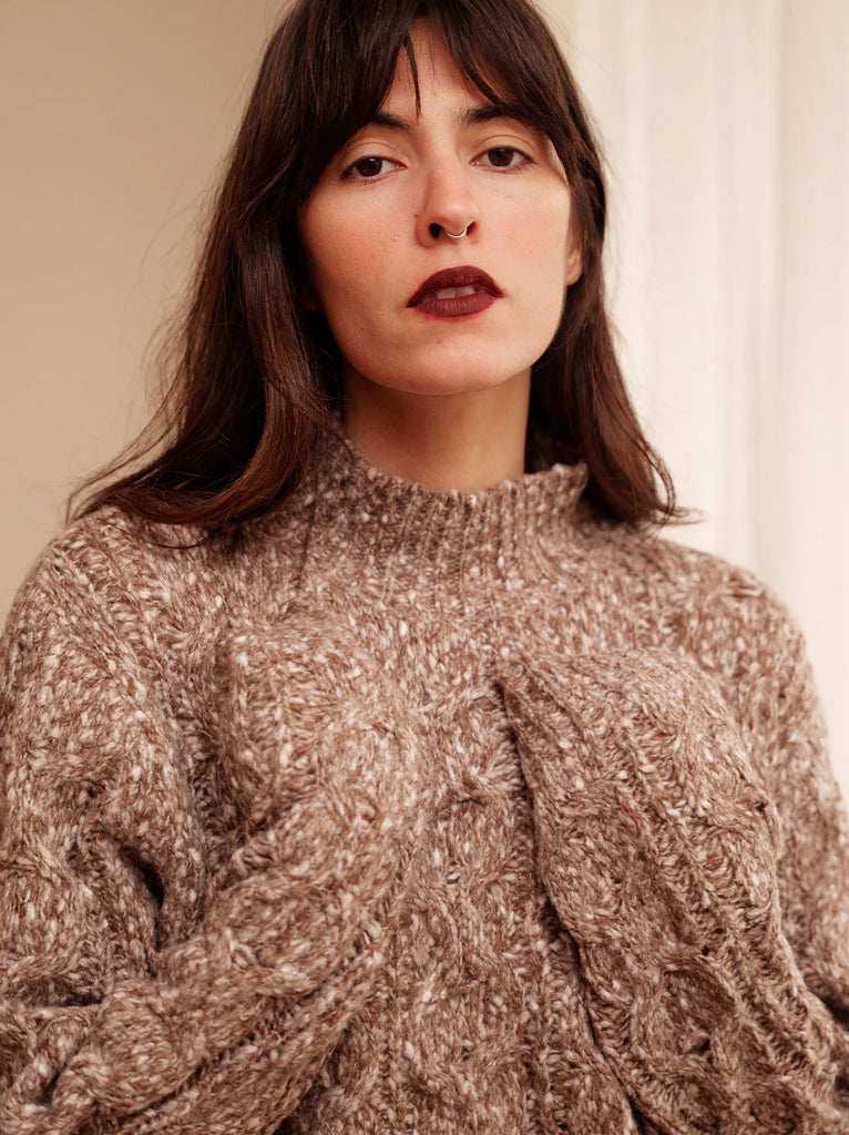 Taffy Sweater — Brown knit on model — MYFASHIONFRUIT